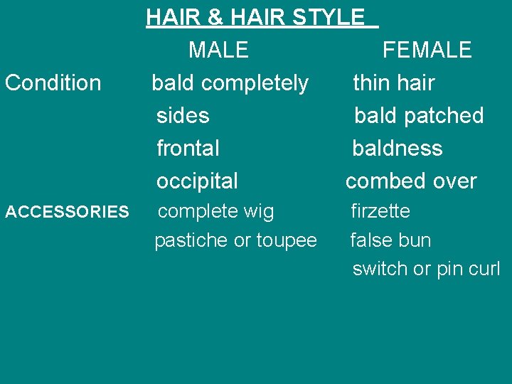 Condition ACCESSORIES HAIR & HAIR STYLE MALE FEMALE bald completely thin hair sides bald