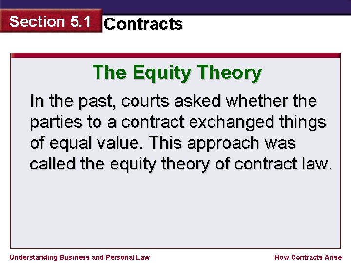 Section 5. 1 Contracts The Equity Theory In the past, courts asked whether the