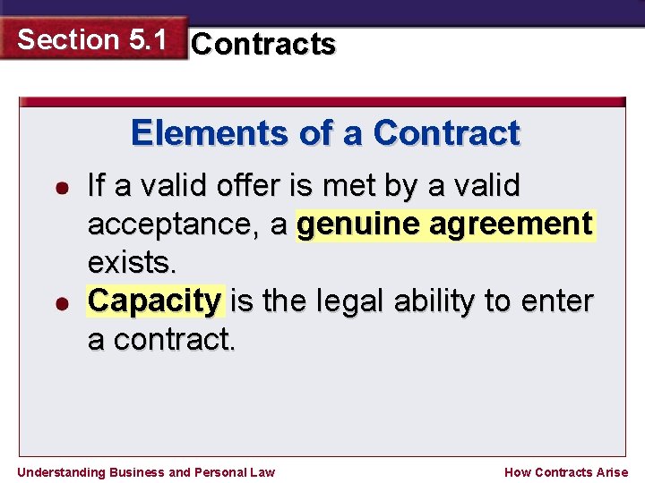 Section 5. 1 Contracts Elements of a Contract If a valid offer is met