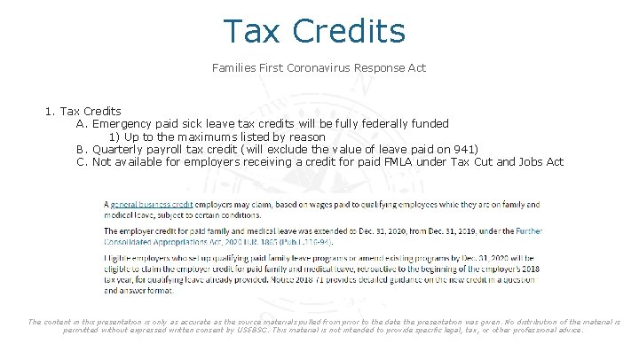 Tax Credits Families First Coronavirus Response Act 1. Tax Credits A. Emergency paid sick