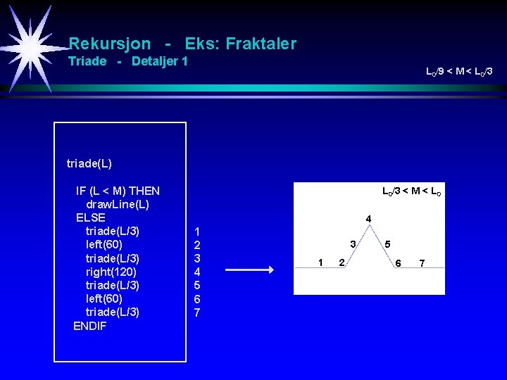 Rekursjon - Eks: Fraktaler Triade - Detaljer 1 L 0/9 < M < L