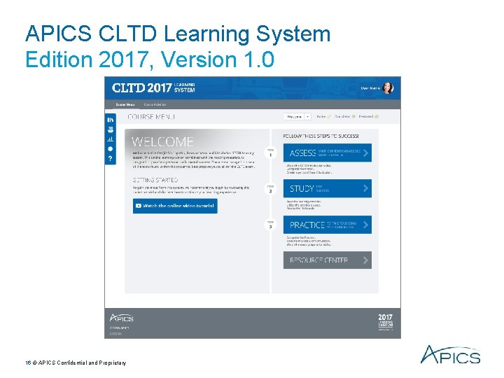 APICS CLTD Learning System Edition 2017, Version 1. 0 16 © APICS Confidential and