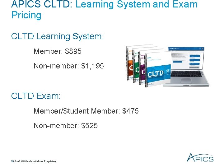 APICS CLTD: Learning System and Exam Pricing CLTD Learning System: Member: $895 Non-member: $1,