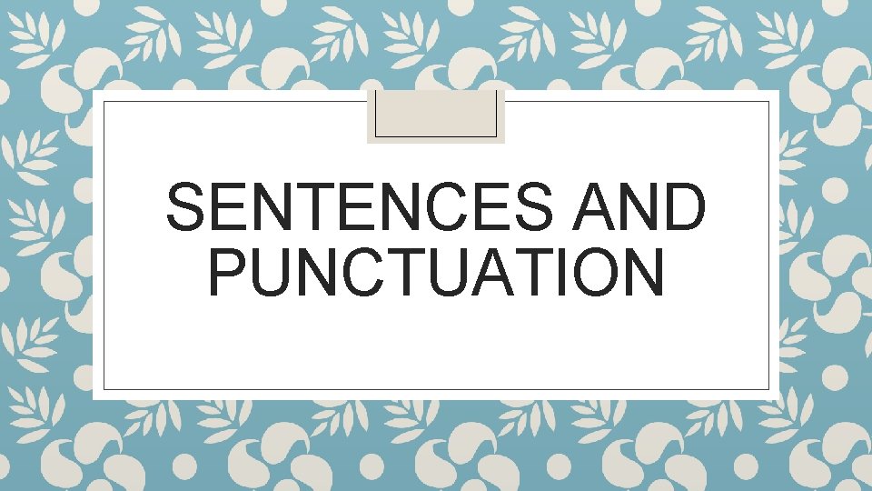 SENTENCES AND PUNCTUATION 