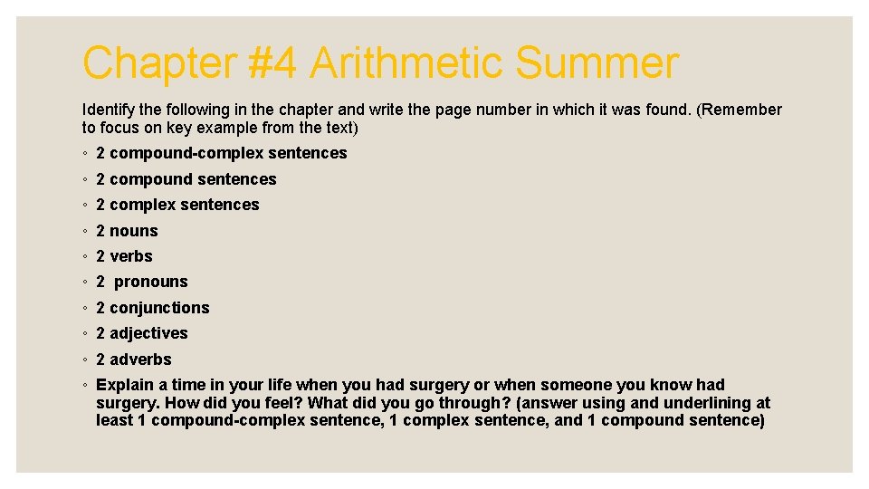 Chapter #4 Arithmetic Summer Identify the following in the chapter and write the page
