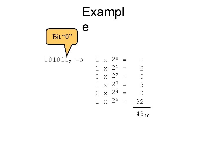 Bit “ 0” Exampl e 1010112 => 1 1 0 1 x x x
