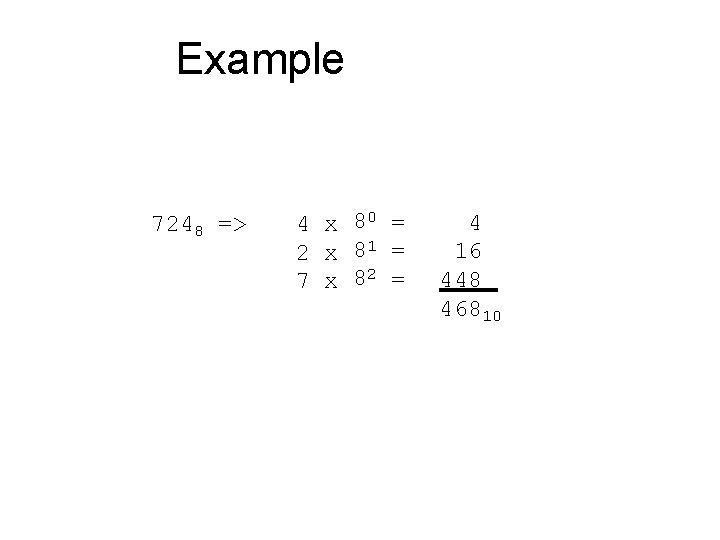 Example 7248 => 4 x 80 = 2 x 81 = 7 x 82