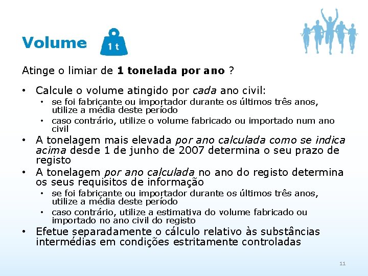 Volume Atinge o limiar de 1 tonelada por ano ? • Calcule o volume