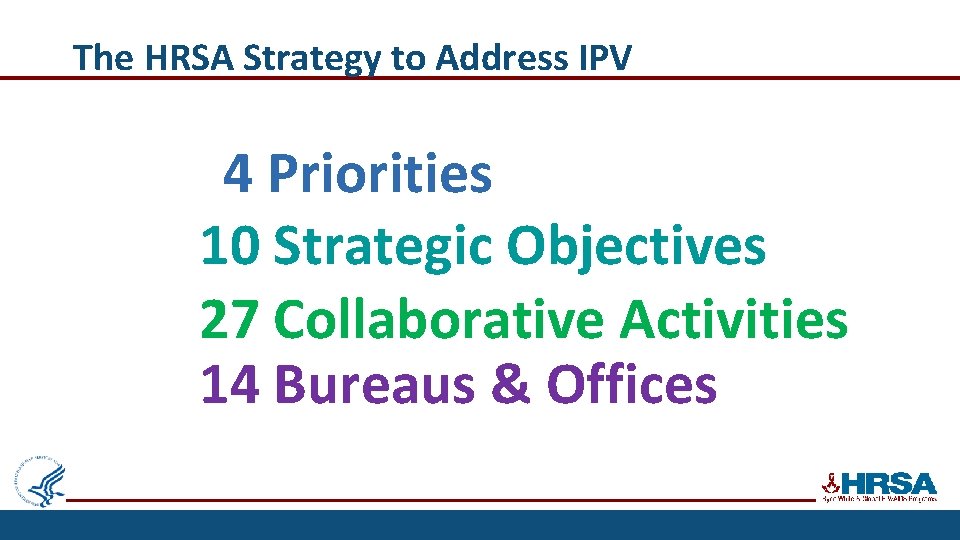 The HRSA Strategy to Address IPV 4 Priorities 10 Strategic Objectives 27 Collaborative Activities