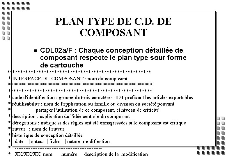 PLAN TYPE DE C. D. DE COMPOSANT n CDL 02 a/F : Chaque conception