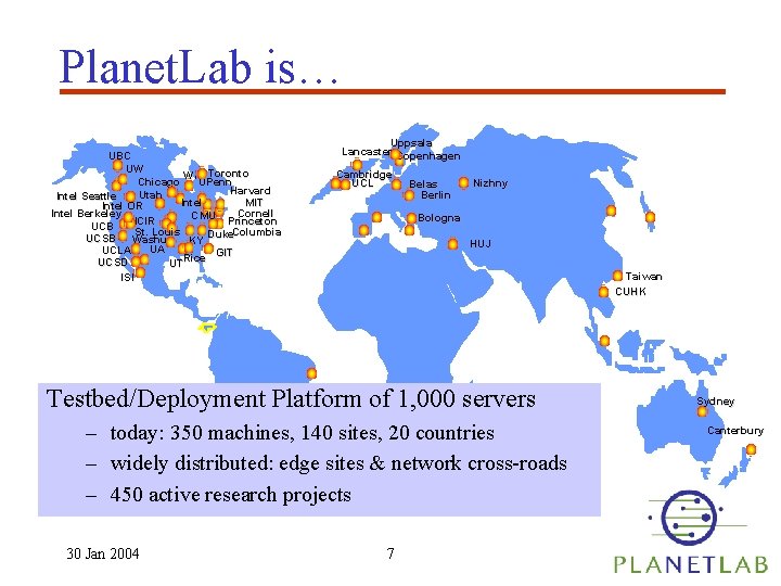 Planet. Lab is… UBC UW WI Toronto Chicago UPenn Harvard Utah Intel Seattle Intel