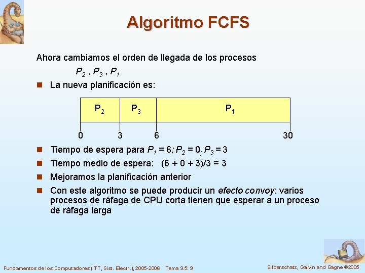 Algoritmo FCFS Ahora cambiamos el orden de llegada de los procesos P 2 ,