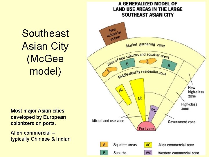 Southeast Asian City (Mc. Gee model) Most major Asian cities developed by European colonizers