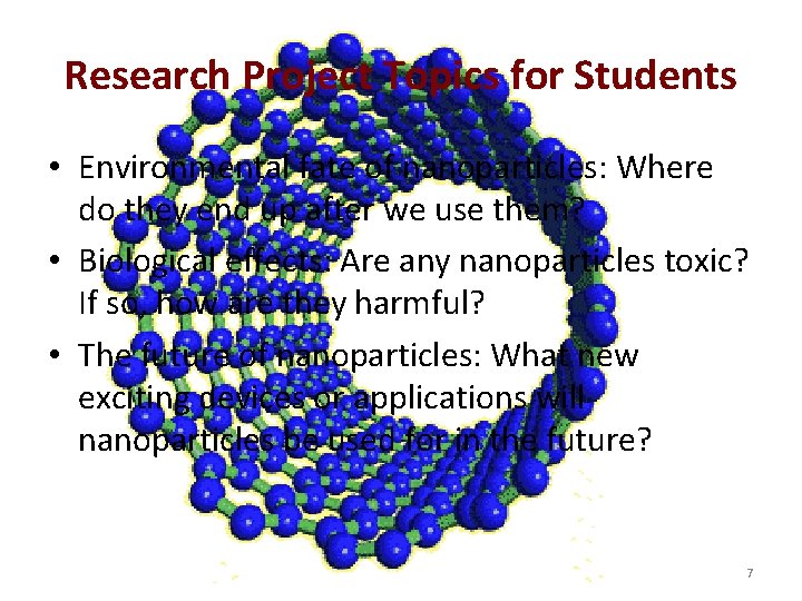 Research Project Topics for Students • Environmental fate of nanoparticles: Where do they end
