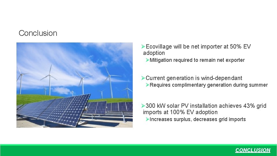 Conclusion ØEcovillage will be net importer at 50% EV adoption ØMitigation required to remain