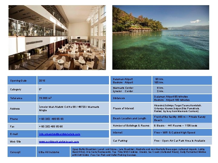 Opening Date 2015 Dalaman Airport Bodrum Airport 90 km. 150 km. Category 5* Marmaris