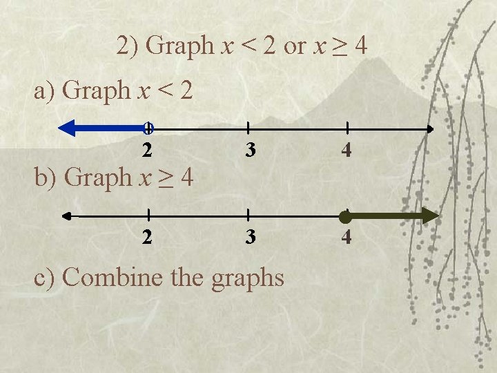 2) Graph x < 2 or x ≥ 4 a) Graph x < 2