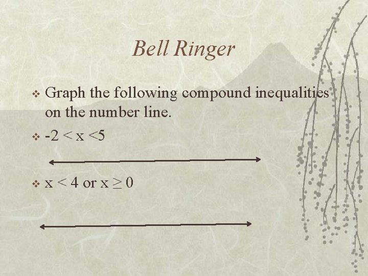 Bell Ringer Graph the following compound inequalities on the number line. v -2 <