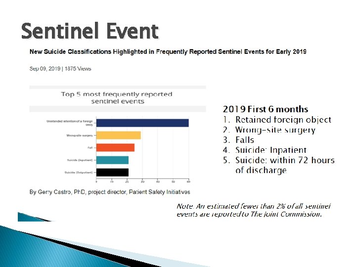 Sentinel Event �A sentinel event is a patient safety event (not primarily related to