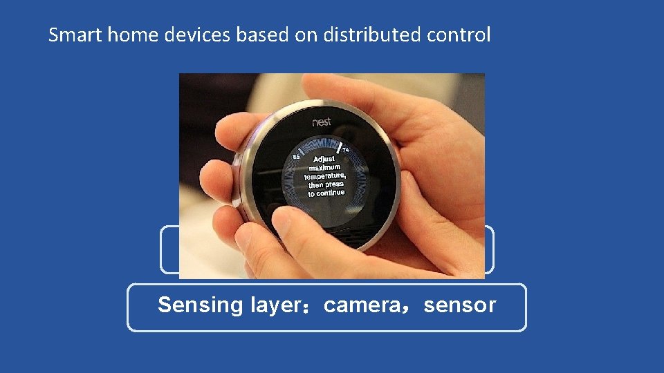 Smart home devices based on distributed control Application layer Transport network Sensing layer：camera，sensor 