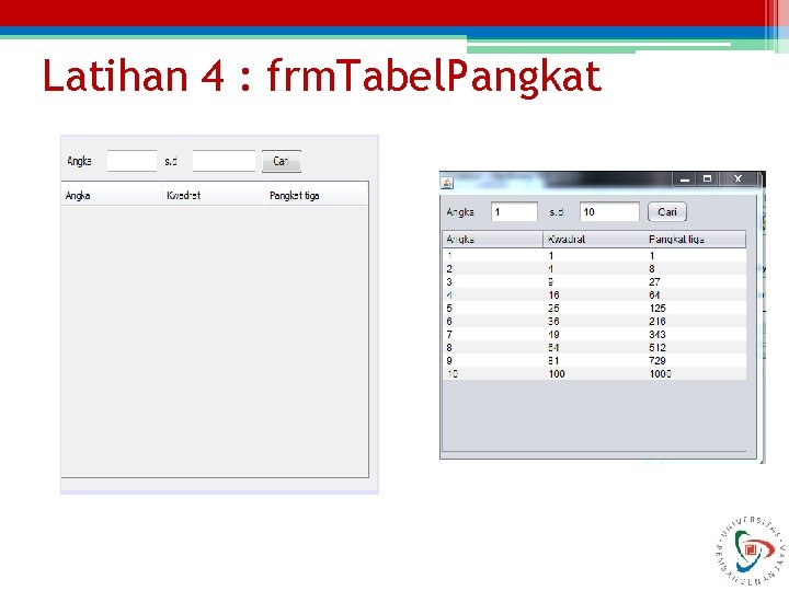 Latihan 4 : frm. Tabel. Pangkat 