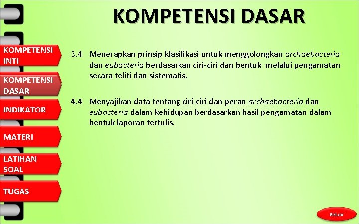 KOMPETENSI DASAR KOMPETENSI INTI KOMPETENSI DASAR INDIKATOR 3. 4 Menerapkan prinsip klasifikasi untuk menggolongkan