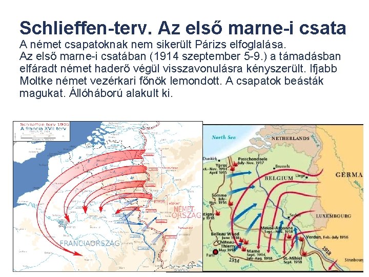 Schlieffen-terv. Az első marne-i csata A német csapatoknak nem sikerült Párizs elfoglalása. Az első