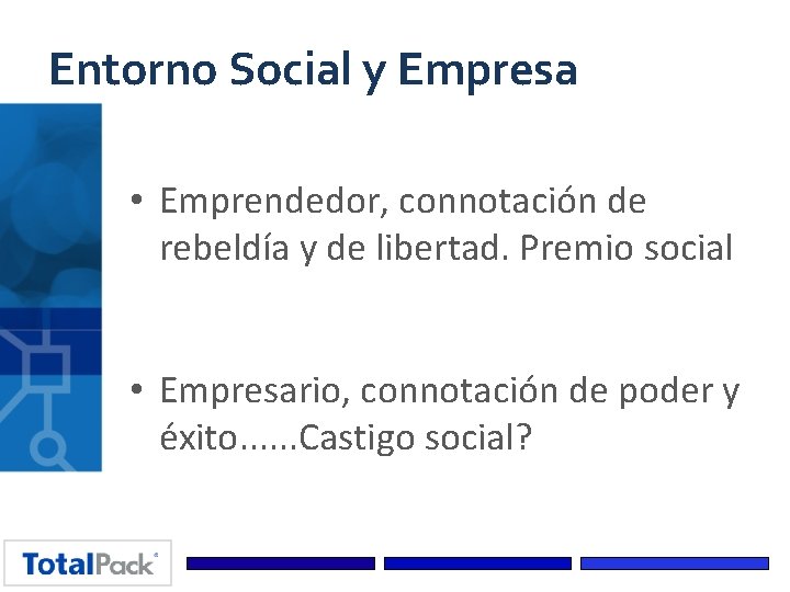 Entorno Social y Empresa • Emprendedor, connotación de rebeldía y de libertad. Premio social