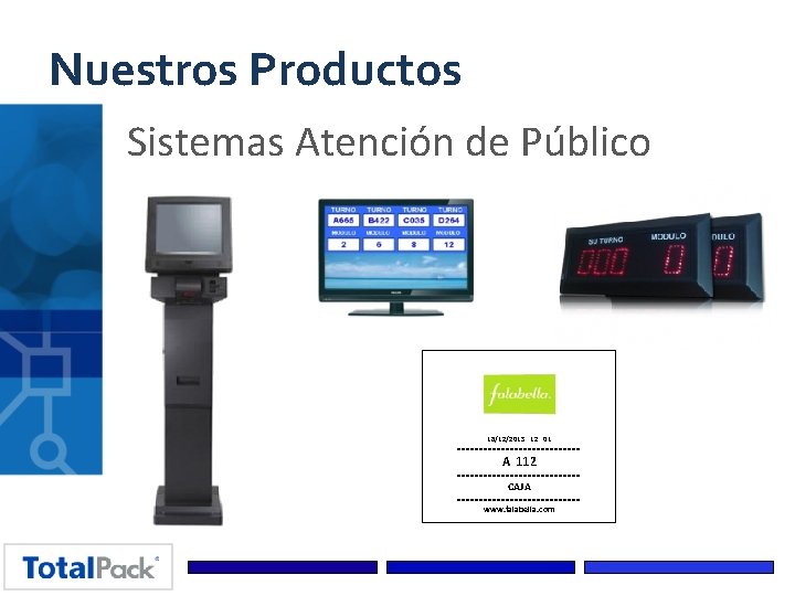 Nuestros Productos Sistemas Atención de Público 18/12/2013 12 : 01 ============== A 112 ==============