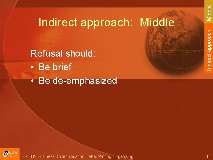 Refusal should: • Be brief • Be de-emphasized ES 2002 Business Communication: Letter Writing: