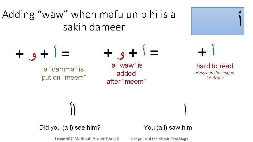 Adding “waw” when mafulun bihi is a sakin dameer + ﻭ + =ﺃ a