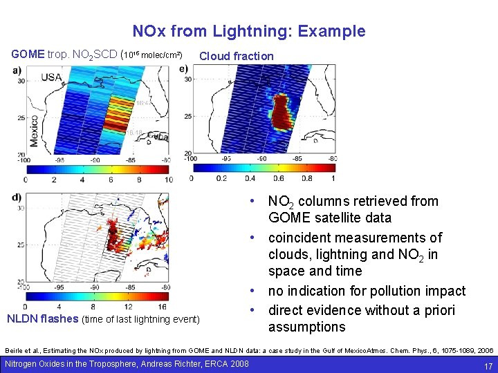 NOx from Lightning: Example GOME trop. NO 2 SCD (1015 molec/cm 2) Cloud fraction