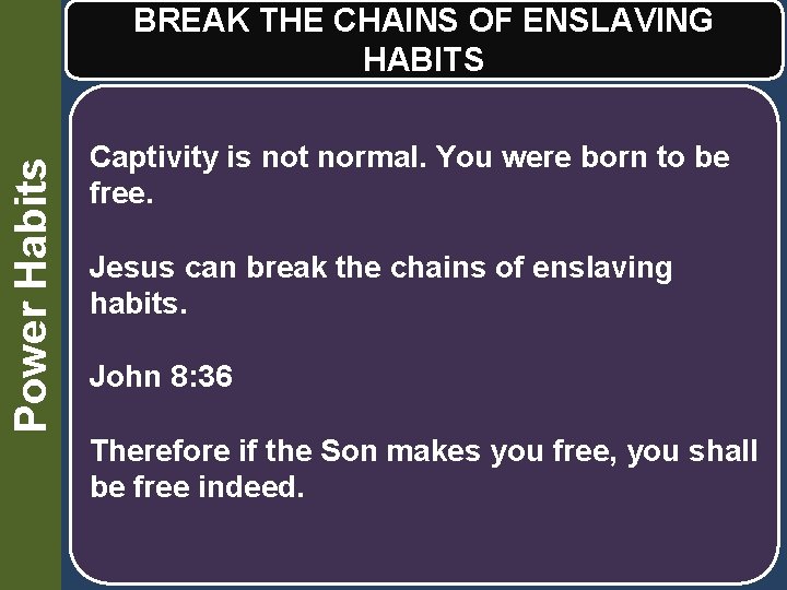 Power Habits BREAK THE CHAINS OF ENSLAVING HABITS Captivity is not normal. You were