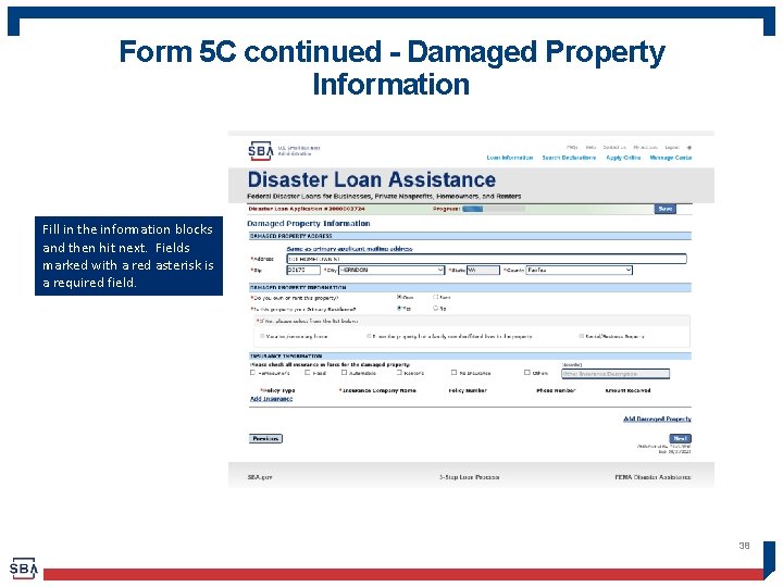 Form 5 C continued - Damaged Property Information Fill in the information blocks and