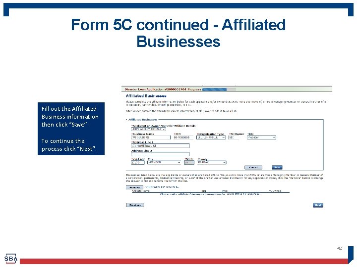 Form 5 C continued - Affiliated Businesses Fill out the Affiliated Business information then