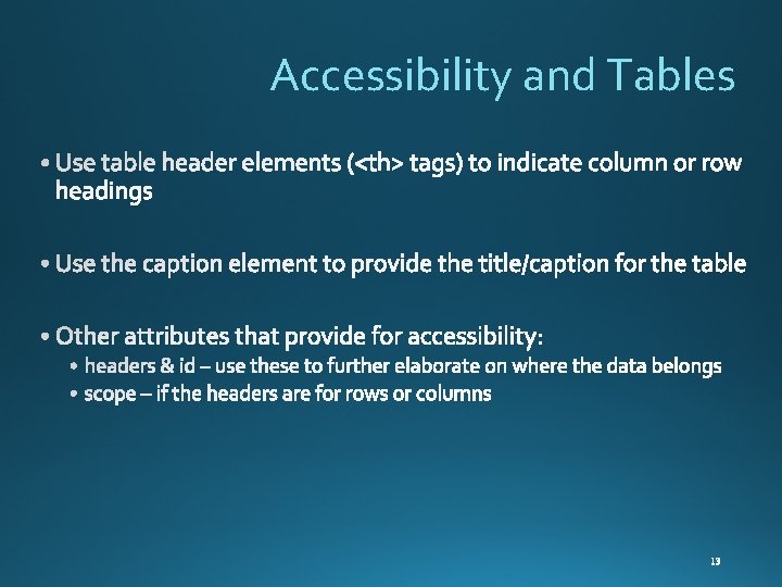 Accessibility and Tables 