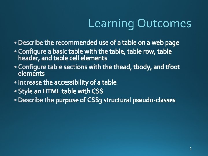 Learning Outcomes 2 