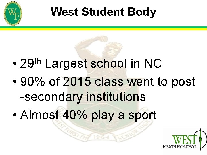 West Student Body • 29 th Largest school in NC • 90% of 2015