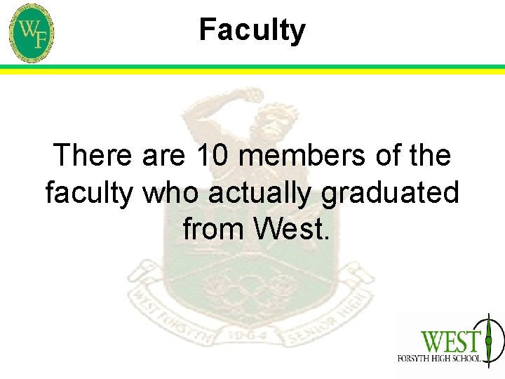 Faculty There are 10 members of the faculty who actually graduated from West. 