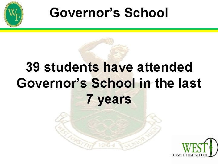 Governor’s School 39 students have attended Governor’s School in the last 7 years 