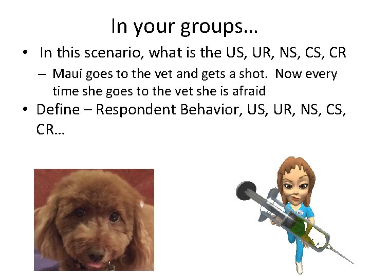 In your groups… • In this scenario, what is the US, UR, NS, CR