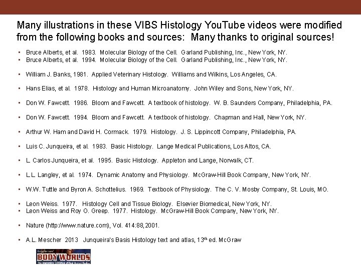 Many illustrations in these VIBS Histology You. Tube videos were modified from the following