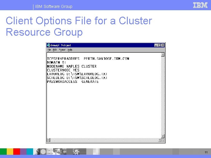 IBM Software Group Client Options File for a Cluster Resource Group 11 