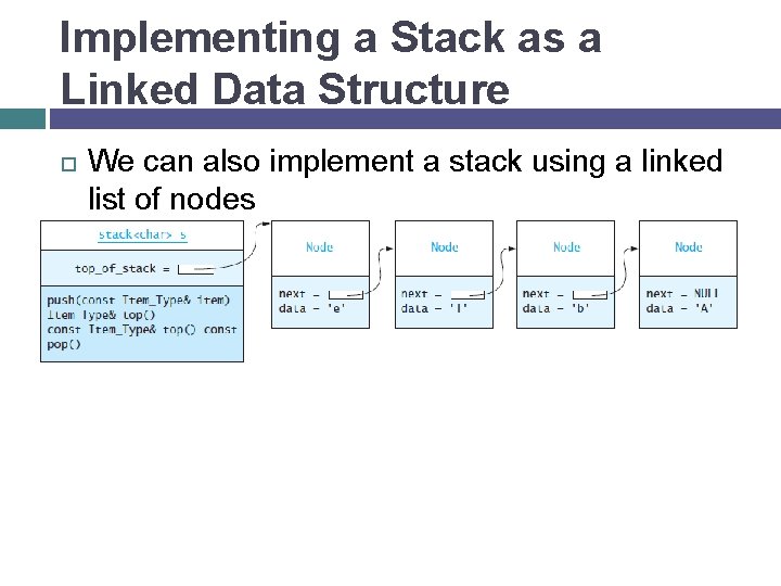 Implementing a Stack as a Linked Data Structure We can also implement a stack