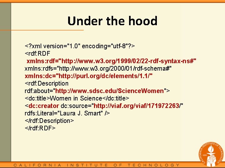 Under the hood <? xml version="1. 0" encoding="utf-8"? > <rdf: RDF xmlns: rdf="http: //www.