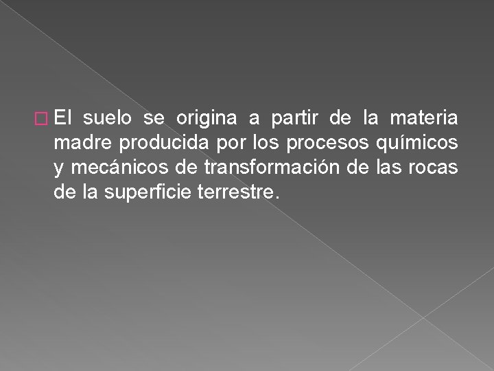 � El suelo se origina a partir de la materia madre producida por los