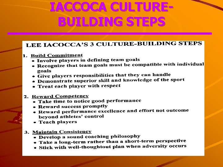 IACCOCA CULTUREBUILDING STEPS 