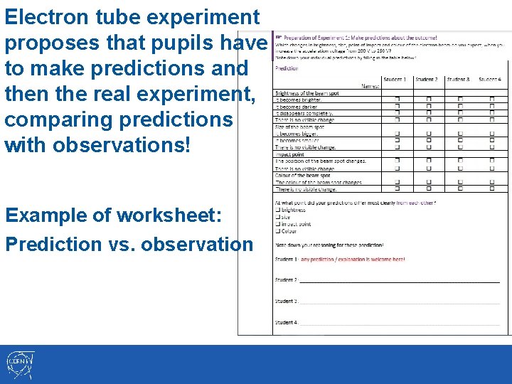Electron tube experiment proposes that pupils have to make predictions and then the real