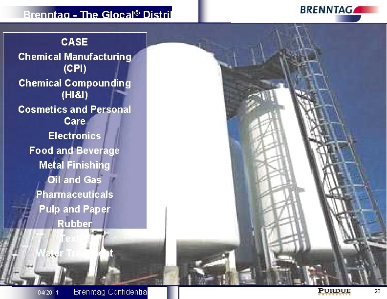 Brenntag - The Glocal® Distributor CASE Chemical Manufacturing (CPI) Chemical Compounding (HI&I) Cosmetics and