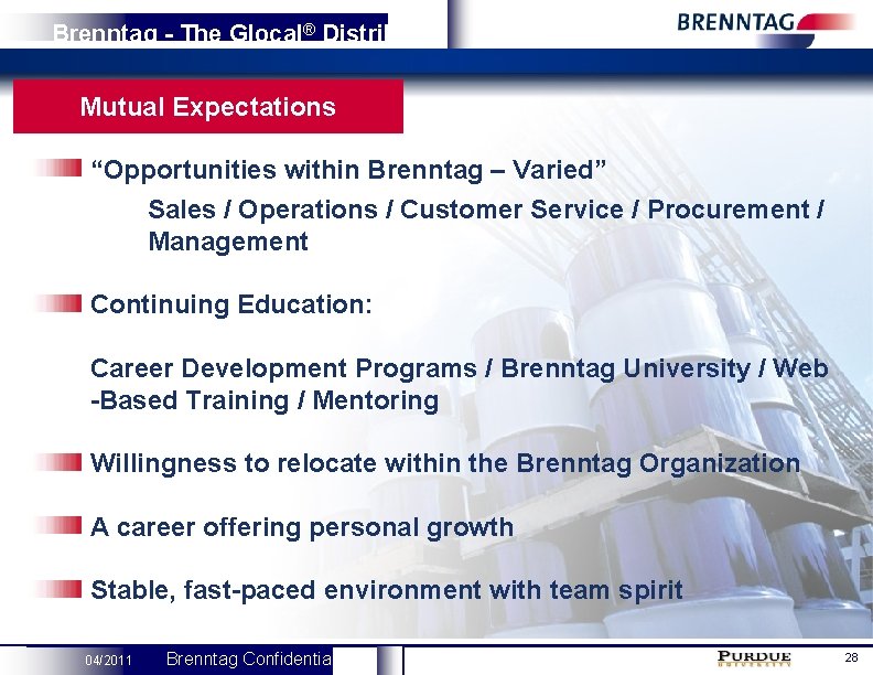 Brenntag - The Glocal® Distributor Mutual Expectations “Opportunities within Brenntag – Varied” Sales /